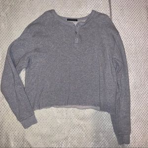 Brandy Melville Grey Cropped Long Sleeve Sweater